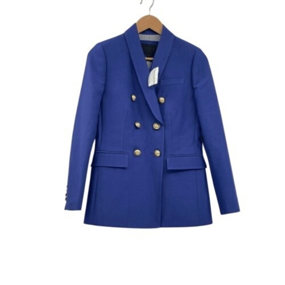 J. Crew Blazer Jacket Double Breasted Women Size 0 Blue Gold Buttons Wool New